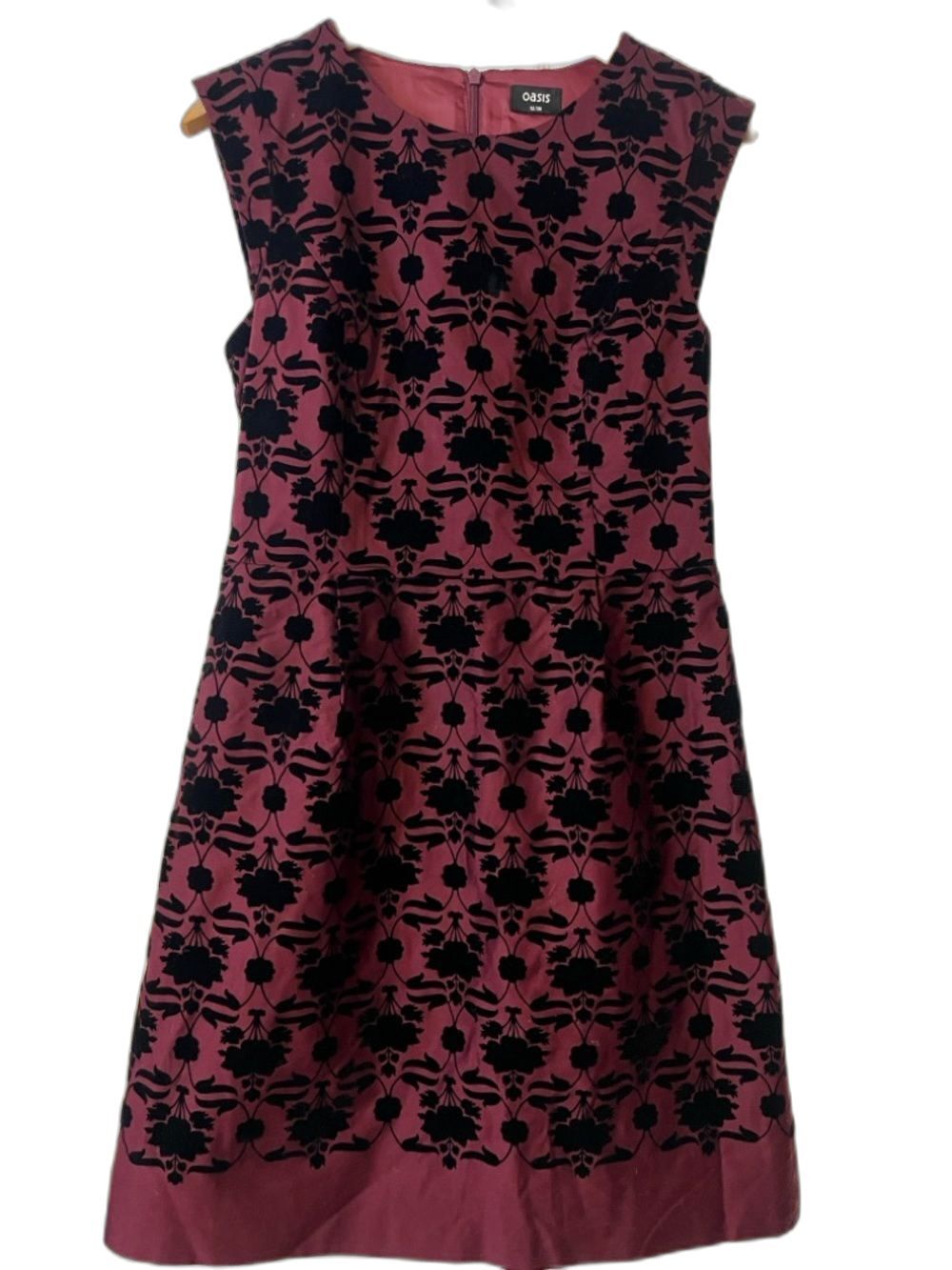 OASIS 2014 burgundy/floral velvet "burnout" (devoré) dress